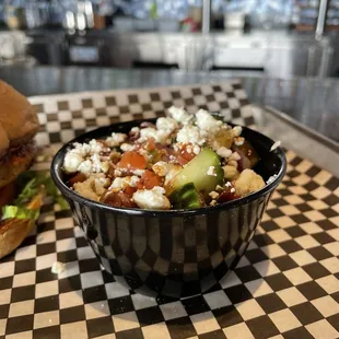 a burger and a salad