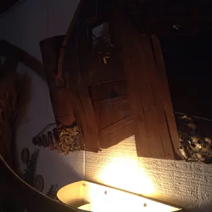 a table with a lit candle