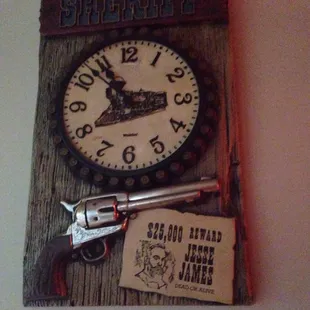 a revolver and a clock