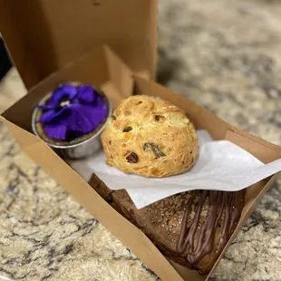 Matcha cheesecake, cheddar jalapeño corn scone &amp; an espresso scone