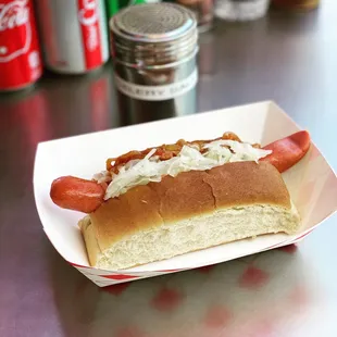 NY dog with onion sauce and sauerkraut.