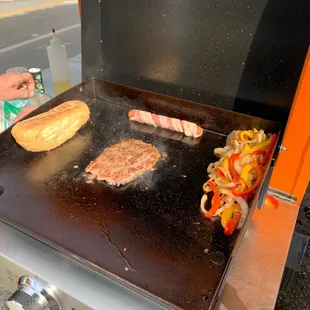 Cheese steak on the grill