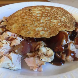 Chopped Chicken Breast on Corn Cakes and Sweet Sauce