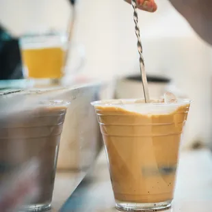 We make our syrups in house. Our vanilla syrup is made with real Madagascar Vanilla Beans which pairs with an iced latte perfectly.