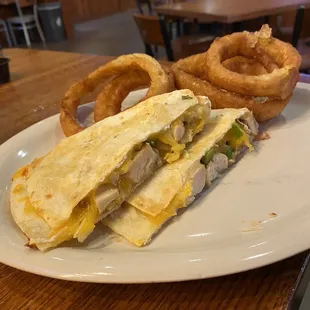 This is the Chicken Quesadilla which you get 4 pieces that covers the plate.