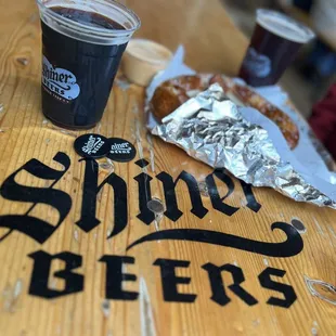 a hot dog and a drink