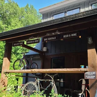 a bicycle parked in front of a building