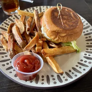 Spoke and Barrel Burger with fries