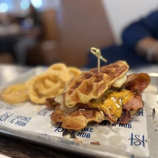 Savory Croffle with onion rings.
