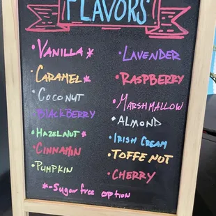 Flavors menu