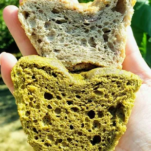 Purple Yam and Matcha (green tea) Spongies- cross section.