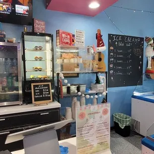 a counter with a tablet on it