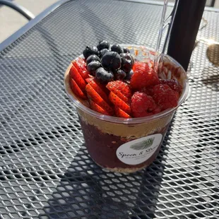 Acai Bowl with strawberries, blueberries, granola, raspberries