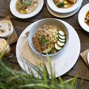 Chicken Fried Rice among various curries and noodle dishes