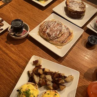 Eggs Benedict  French toast Cinnamon pancakes