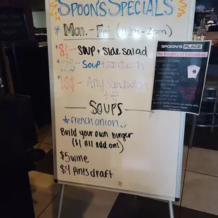 Specials sign in front