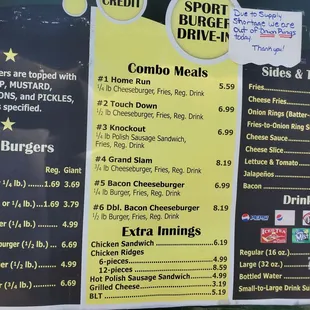 menu and prices for the restaurant