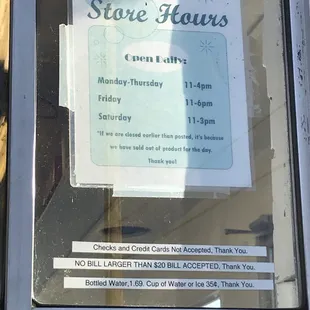 Store hours and policies as of 11.2017.