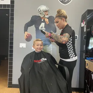 Liam getting haircut by Aubree