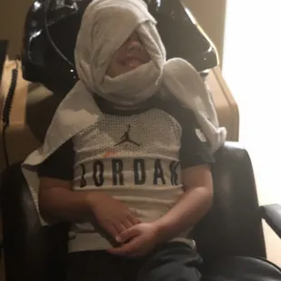 Hot towel wrap (warm for him lol)