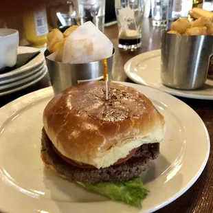 Impossible burger with tots.