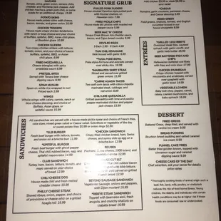 Sports bar menu