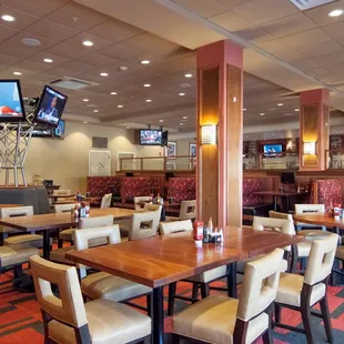 tables and chairs in a restaurant