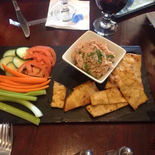 Salmon dip with fried crackers!