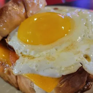 Breakfast Sandwich (I think it was the "Base Hitter?"). Cheese, egg, bacon, cream cheese on Texas toast. Killer!