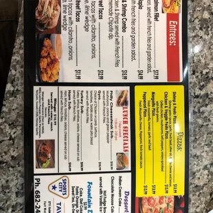 the menu for the restaurant