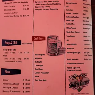 Menu as of 7/9/2021