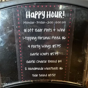 Happy hour menu