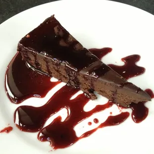 The flour-less chocolate torte with raspberry drizzle. To die for!!