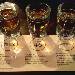 A flight of Maker's Mark bourbons at taco Tuesday at The Sports Page.