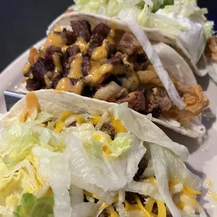 Bang Bang Shrimp, Beef, and Brisket Taco