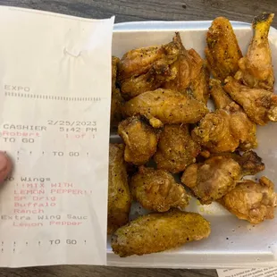 Would be really great if they were mixed in the buffalo as requested. Just like receipt says. Unfortunately some can&apos;t follow directions.