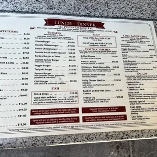 Lunch and dinner menu