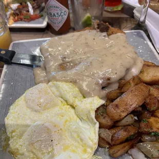 Chicken fried steak and eggs