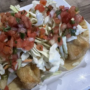 Fish Tacos (3) to an order. These are very delicious and feel as if you spent your money right!