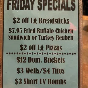 menu for friday specials