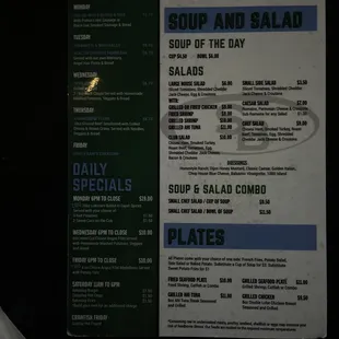 a menu for soup and salad