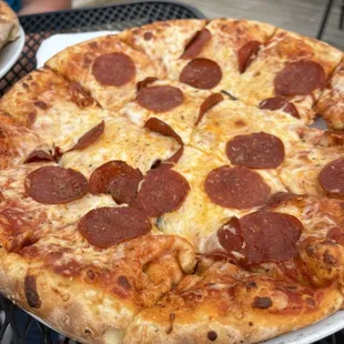 My son's pepperoni pizza. There were some hidden mushrooms in it, which wasn't great.