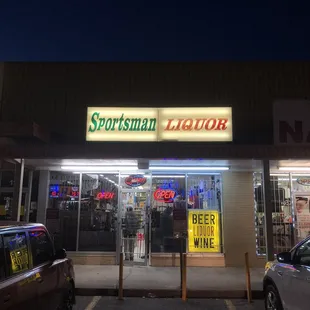 the front of the store at night