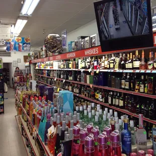 a view of a liquor aisle