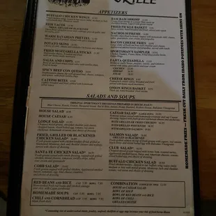 Appetizer menu