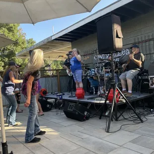 a band performing on stage