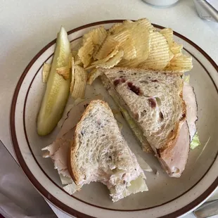 The Shaved turkey on cranberry bread!
