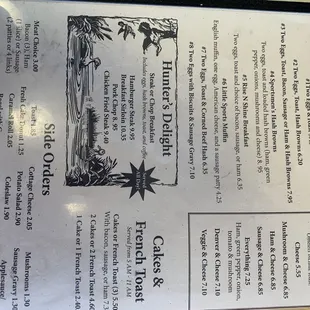 The full menu for Sportsman Cafe