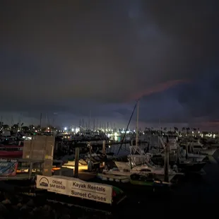a marina at night