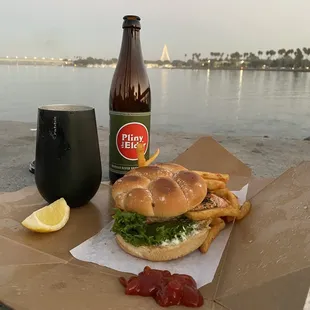 Salmon burger &amp; French Fries